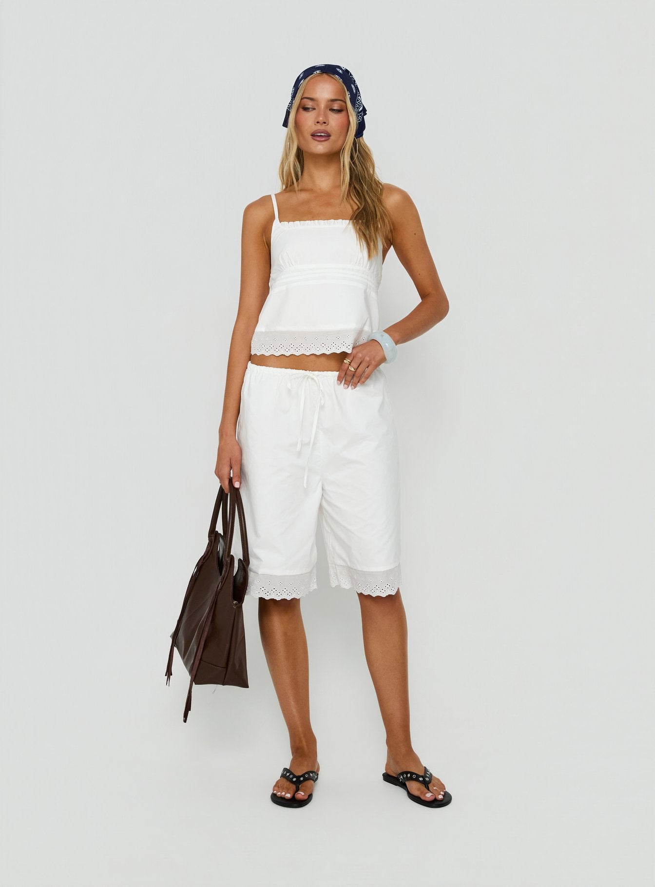 Sakai Broderie Detail Longline Shorts White | Princess Polly