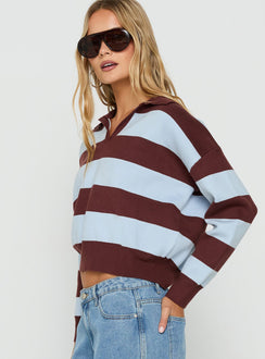 Novara Knit Cropped Rugby Jersey Blue / Burgundy Stripe