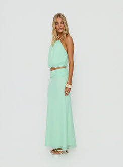 Wild Dune Ruched Waist Maxi Skirt Green