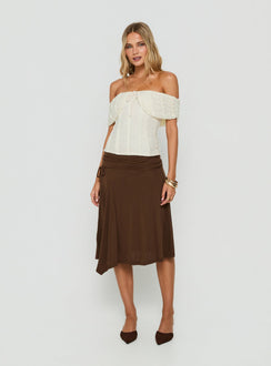 Joaney Tie Side Jersey Midi Skirt Chocolate