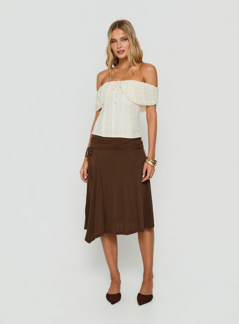 Joaney Tie Side Jersey Midi Skirt Chocolate