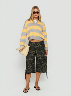 Novara Knit Cropped Rugby Jersey Grey / Yellow Stripe