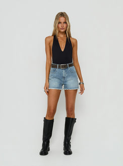 Tropicana Raw Hem Denim Shorts Light Vintage Blue