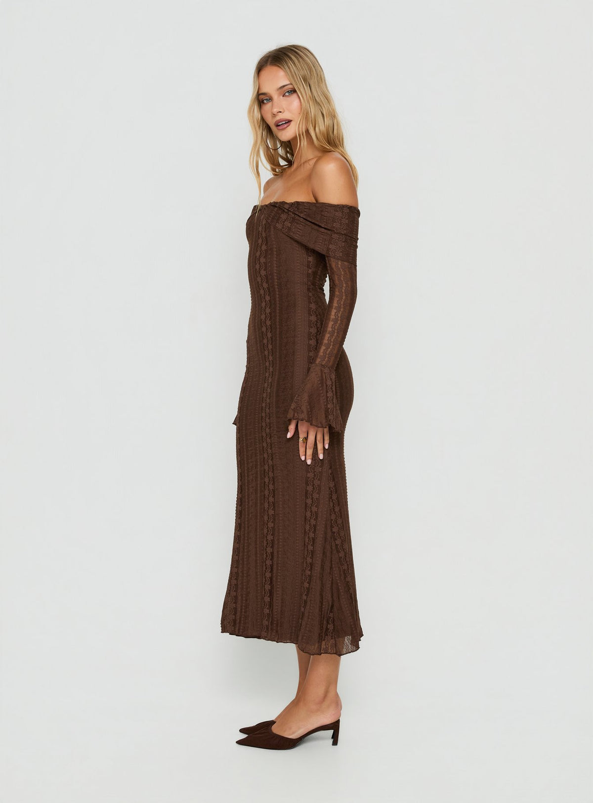 Perdita Long Sleeve Lace Maxi Dress Dark Brown