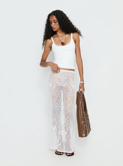   side view of model wearing Princess Polly Wisteriah Sheer Maxi Skirt White Maxi Skirts 
