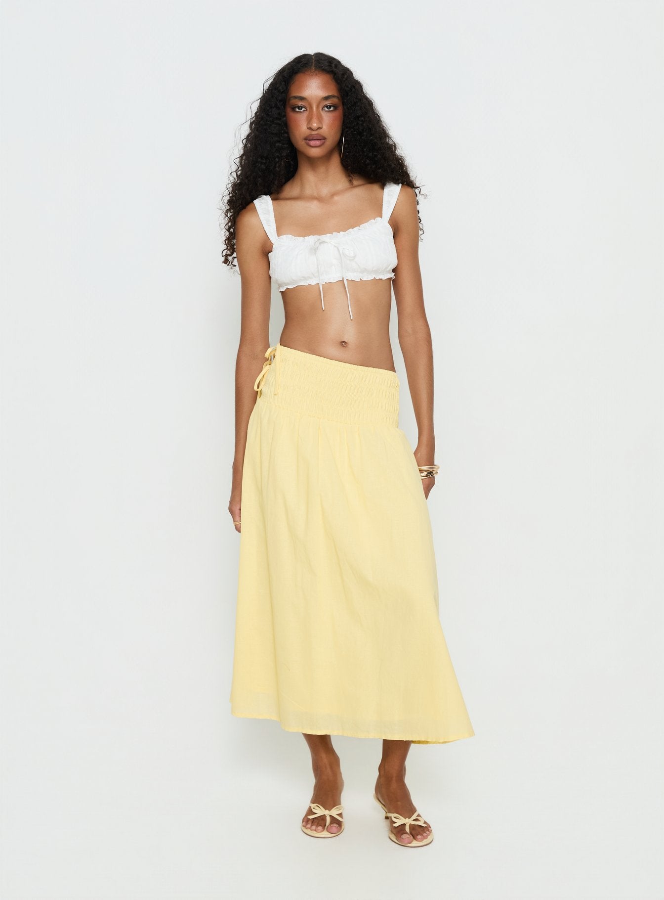 ANDWANG タイトスカート　birthday gathered skirt Vence Ruched Maxi Skirt Lemon Yellow | Princess Polly