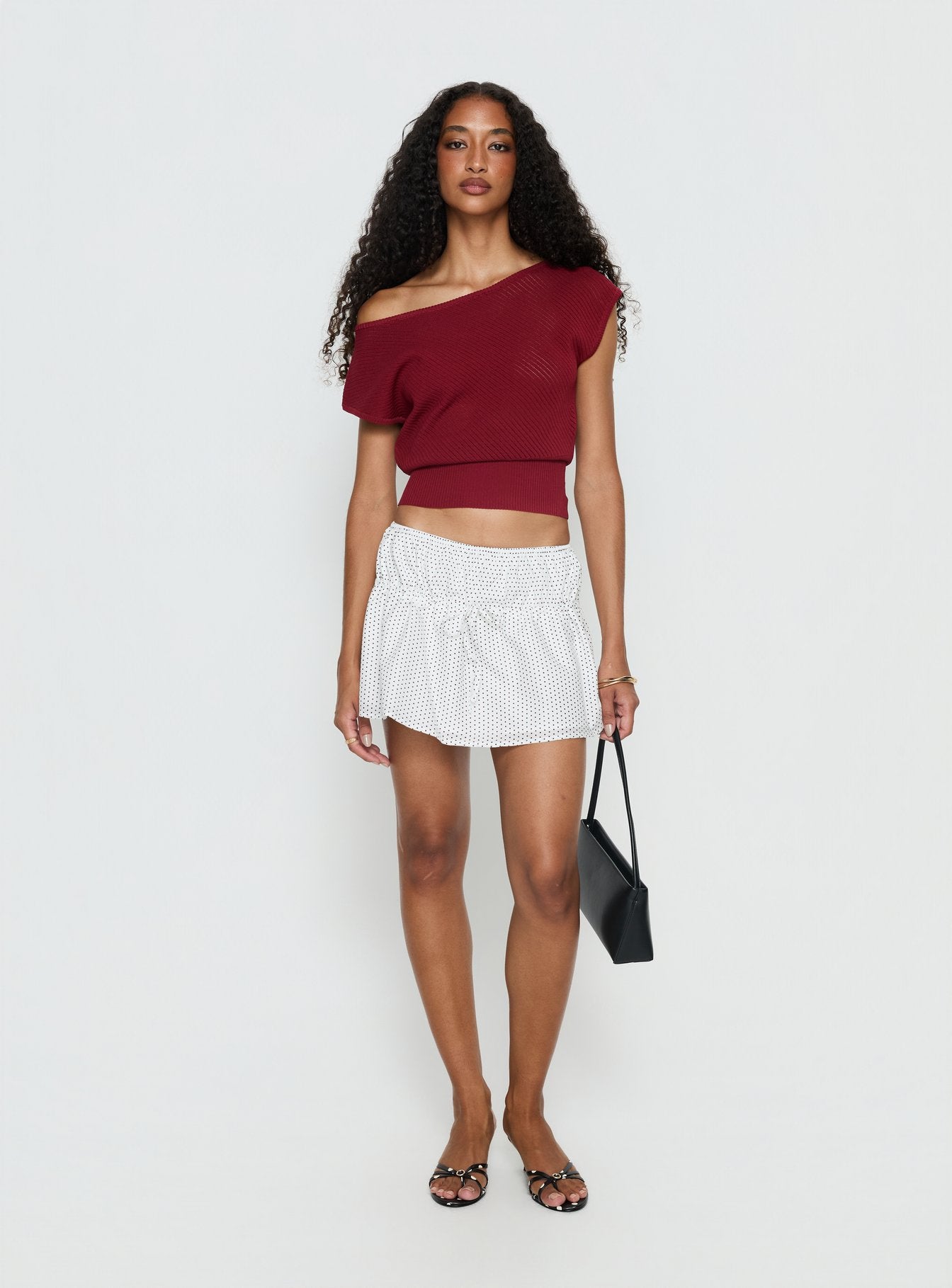Cloud Tempo Boat Neck Cinched Knit Top Wine | Princess Polly