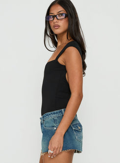 Fabienna Scoop Neck Cap Sleeve Bodysuit Black