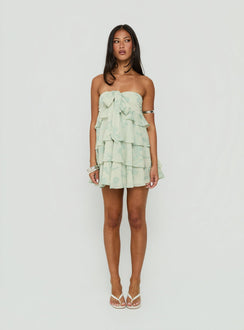 Kalari Strapless Layered Mini Dress Soft Green