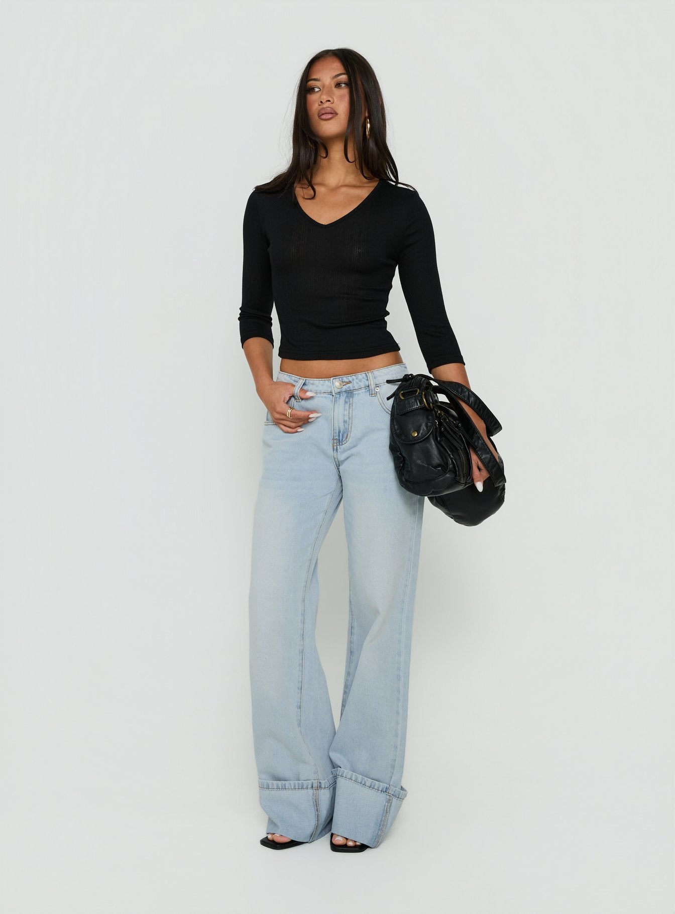 Ezia Wide Cuff Baggy Jeans Light Blue Wash