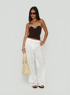 Lindora Drawstring Wide Leg Pants White Broderie
