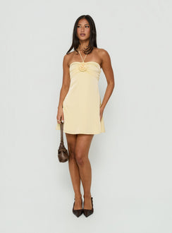 Analise Rosette Satin Halter Mini Dress Yellow