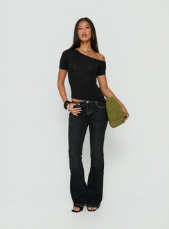 Kastor One Shoulder Short Sleeve Top Black