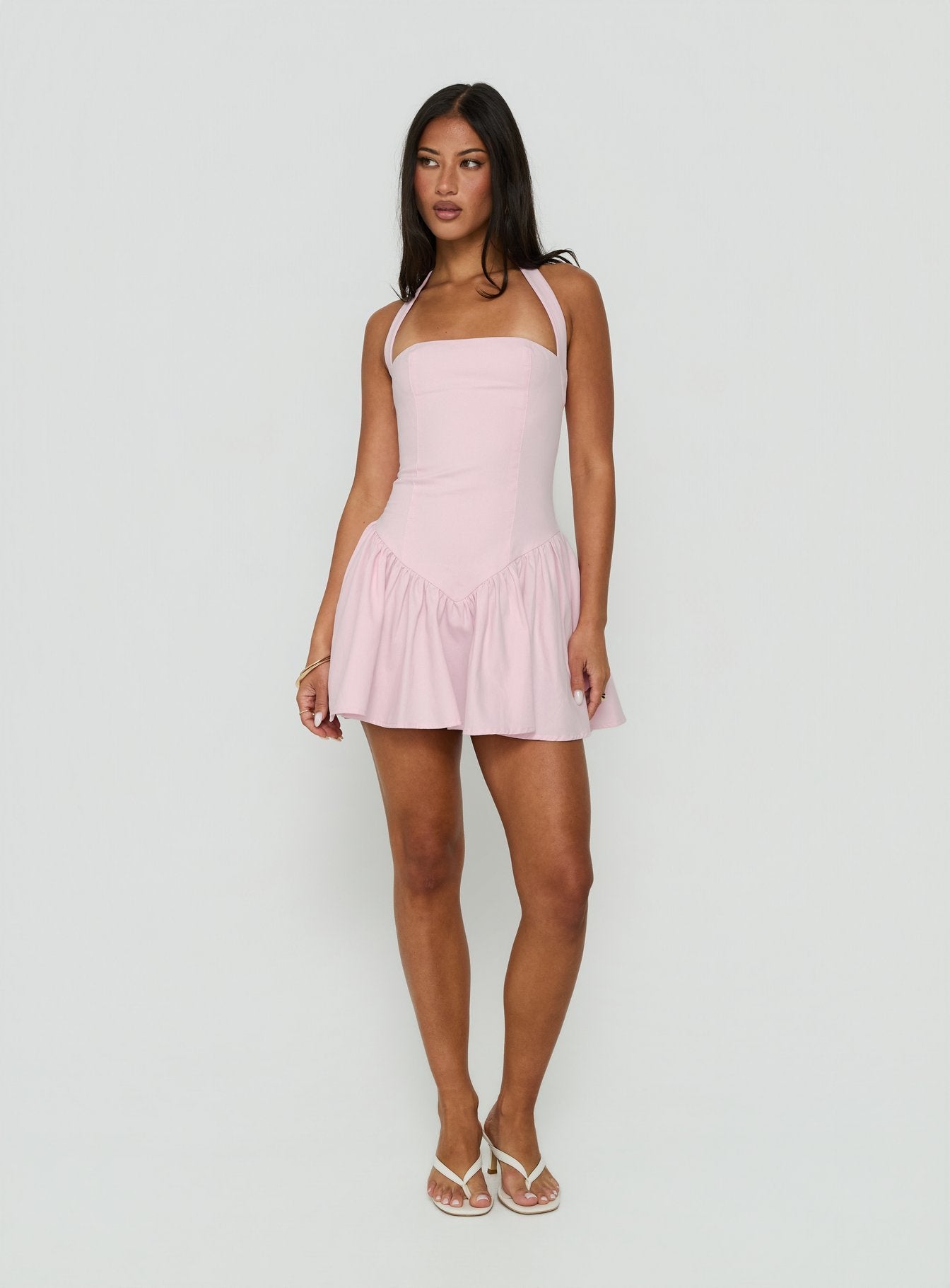 Esatora Halter Flare Mini Dress Pink