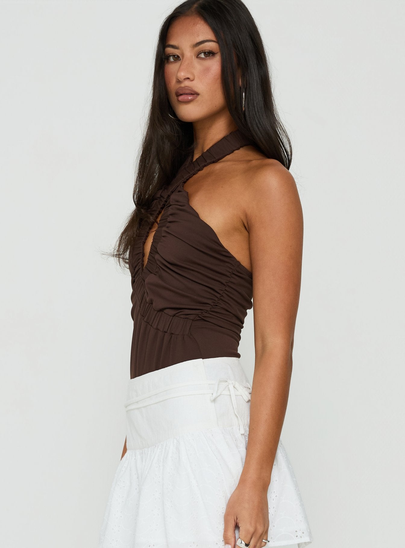 Pettra Halter Neck Bodysuit Brown