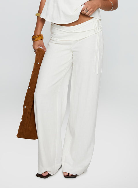 Silver Moon Linen Blend Tie Pants White Petite
