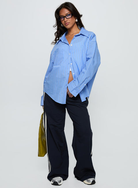 oversized blue dress shirt Cotton Oxford Oversized Long Shirt