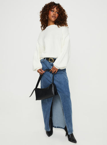 Harmony Balloon Sleeve Knit Sweater White