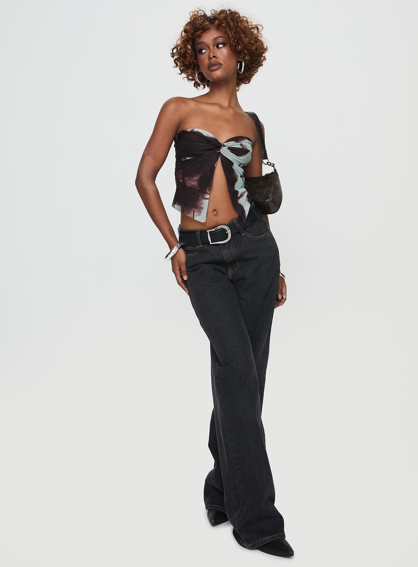 front view of model wearing Princess Polly Thalara Strapless Top Multi Sleeveless Sweetheart 