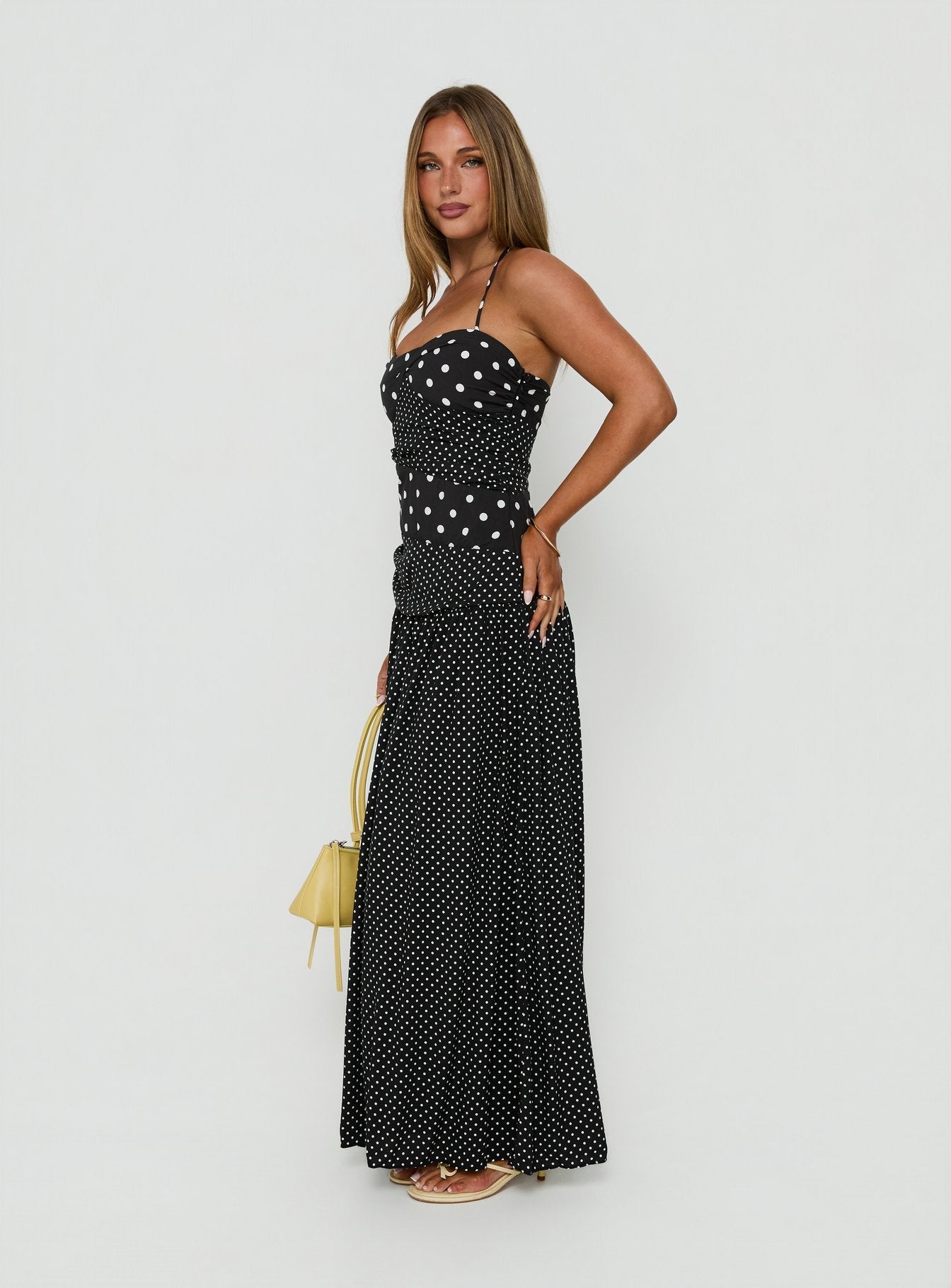 Marguerite Halter Maxi Dress Black | White Polka Dot | Black | White Polka Dot | Womens