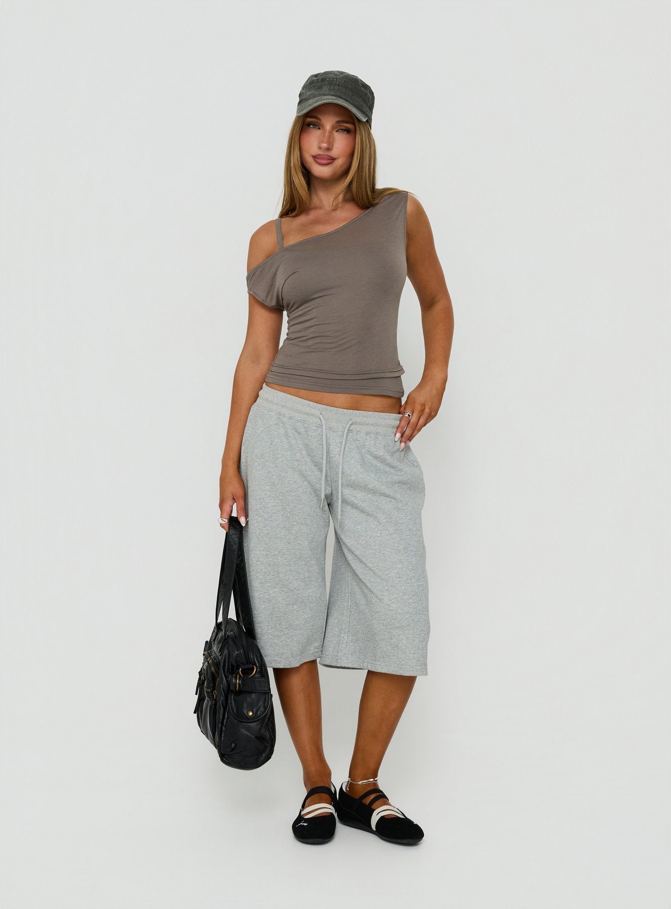 Klaretta Off Shoulder Draped Layered Top Grey | Princess Polly