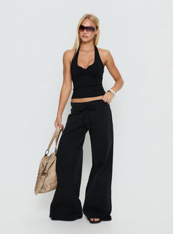front view of model wearing Princess Polly Dodie Wide Leg Pants Washed Black Mid Rise Pants 