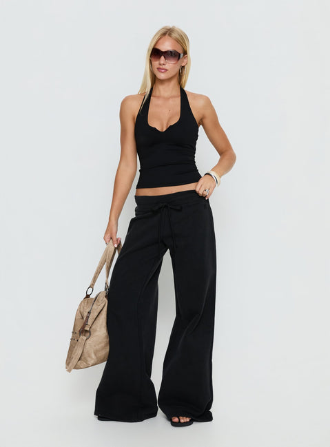front view of model wearing Princess Polly Dodie Wide Leg Pants Washed Black Mid Rise Pants 