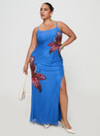 front view of model wearing Princess Polly Bespoke Maxi Dress Blue Curve Scoop Neck 