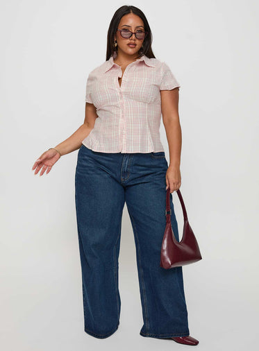 Cottesloe Blouse Top Pink Check Curve