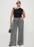 front view of model wearing Princess Polly Wolfie High Rise Wide Leg Slouchy Jeans Steel Curve High Waisted 