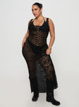 front view of model wearing Princess Polly Zhara Lace Dress Black Curve Scoop Neck 