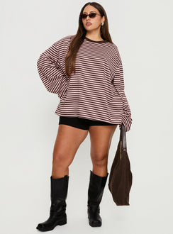 Settle Down Long Sleeve Top Pink / Brown Stripe Curve
