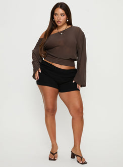 Idalina Slouchy Chiffon Top Brown Curve