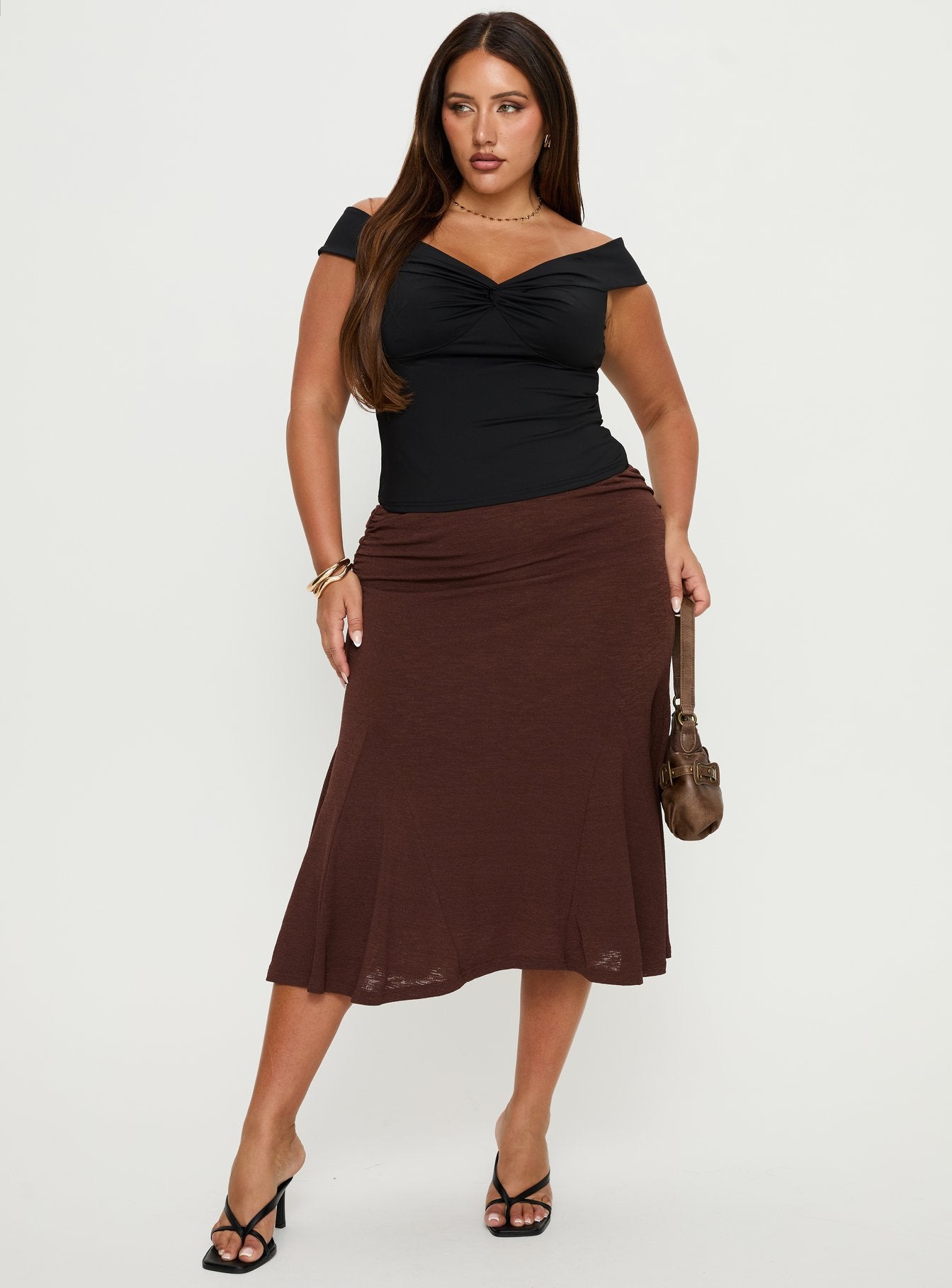 Maxeina Off Shoulder Twist Top Black Curve