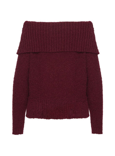Parkley Boucle Off The Shoulder Sweater Burgundy