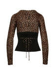 back view of model wearing Princess Polly Uzo Long Sleeve Top Leopard Full Sleeves High Neck 