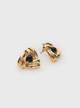 Gold toned earrings Stud fastening, gemstone detail