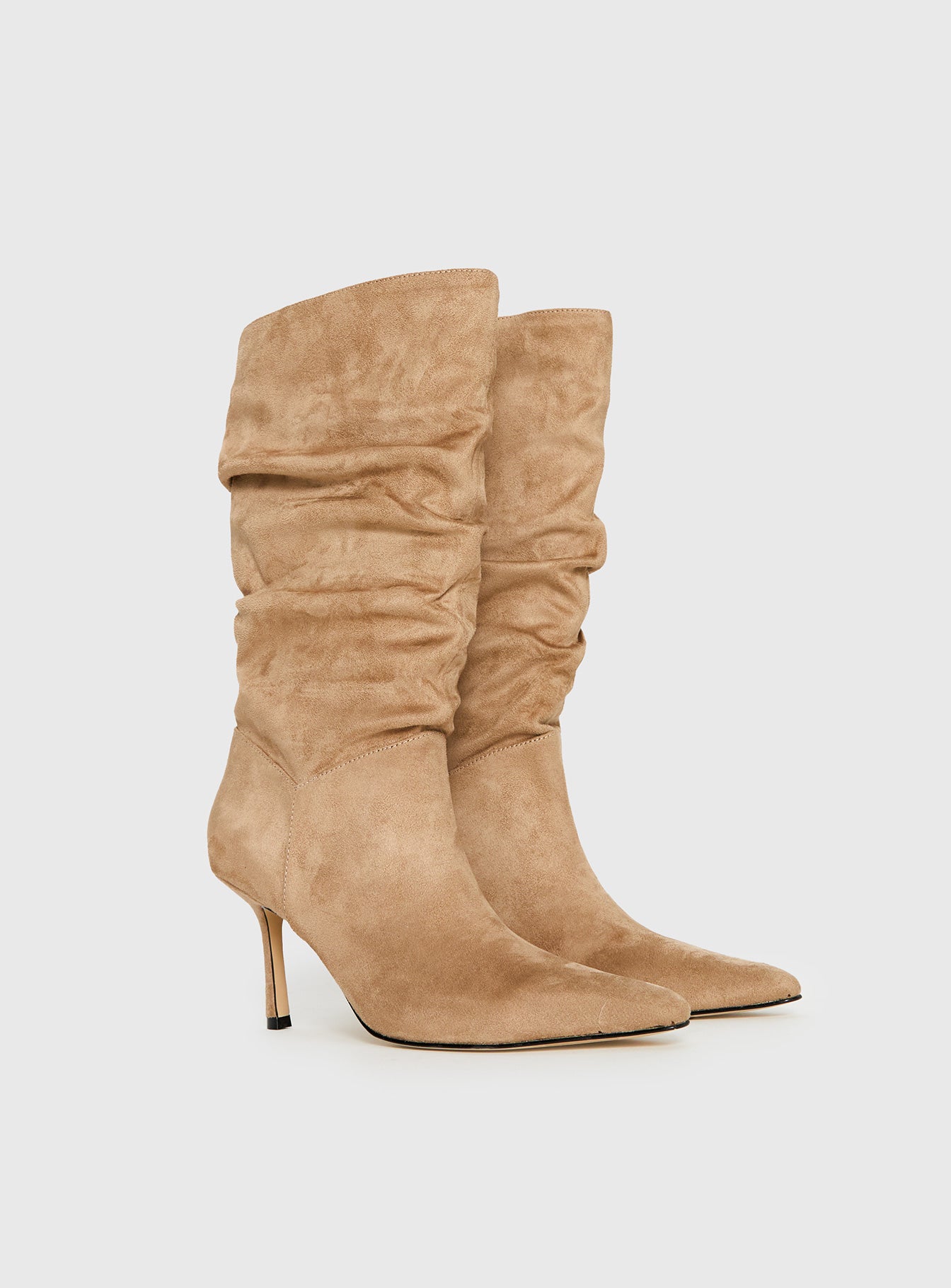 Such A Charmer Faux Suede Scrunch Boot Tan | Princess Polly