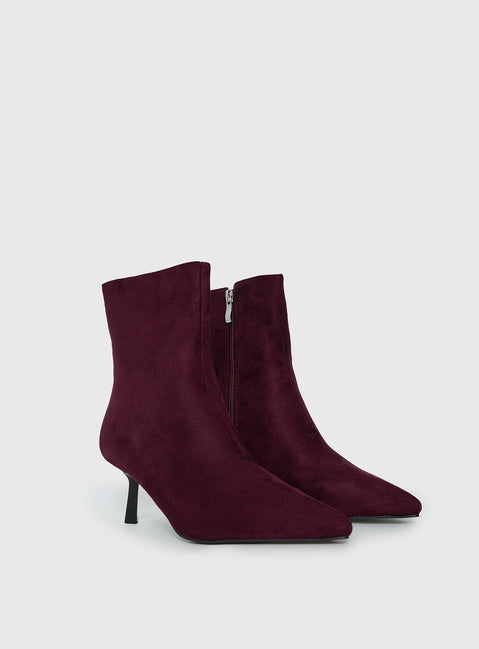 Serene Faux Suede Pointed Toe Ankle Boots Burgundy