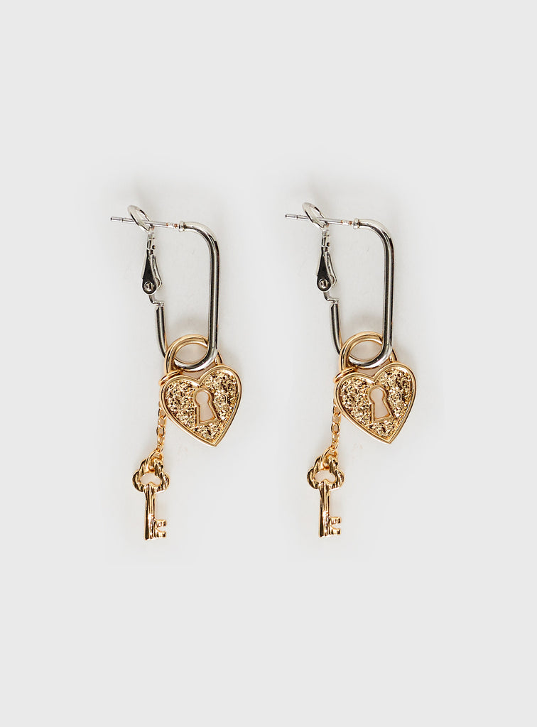 Lock & Key Earrings Gold | Princess Polly