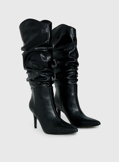 Pop Style Scrunched Pointed Toe Boots Black
