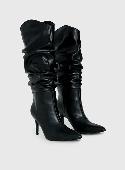 Pop Style Scrunched Pointed Toe Boots Black