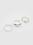 Silver-toned ring set Pack of three, varied bands