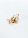 Gold-toned earrings Hoop design, clasp fastening, diamante detail