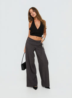 back view of model wearing Princess Polly Silver Moon Tie Pants Charcoal Mid Rise Pants 