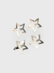Silver toned star shaped hair clip pack