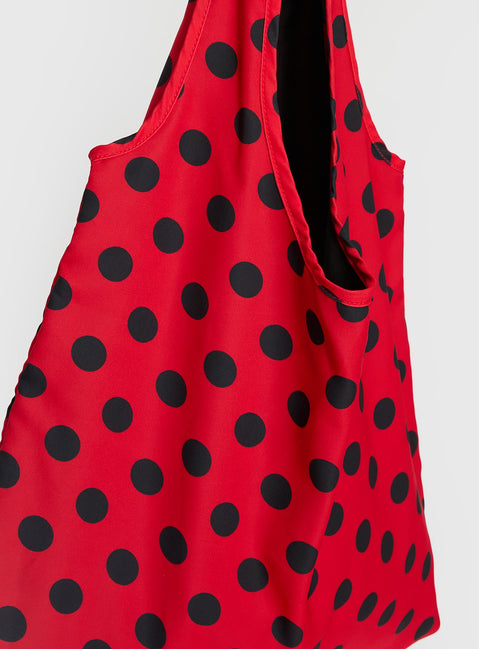 Worth My Time Oversized Tote Bag Red / Black Polka