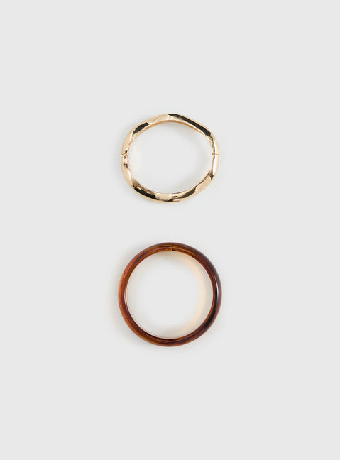 Want Your Love Resin Cuff Set Gold / Brown