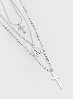 Broken Clocks Layered Necklace Silver