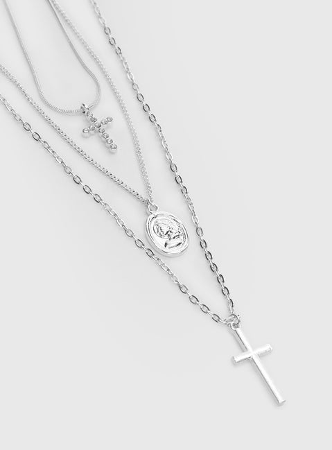 Broken Clocks Layered Necklace Silver